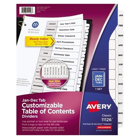 Avery® Customizable Table Of Contents Dividers Ready Index® Printable