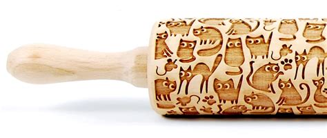 No R092 Cats No 7 Embossing Rolling Pin Engraved Rolling Pin