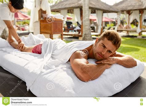 Spa For Man Happy Male Relaxing Outdoors At Day Spa Stock Photo Image Of Concept Muscular