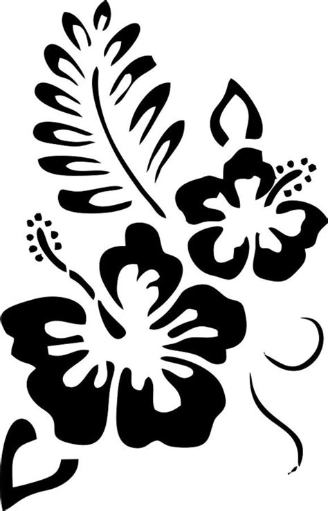 Hibiscus Silhouette Tropical Clip Art Botanical Illustration Etsy