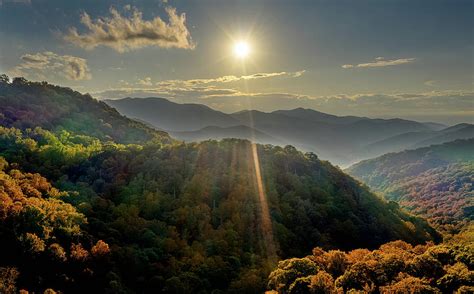 Aerial View Sunset In Pisgah National Forest At The