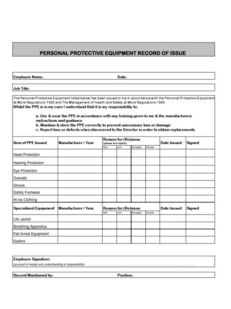 Ppe Issue Form