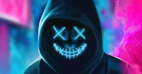 Neon Guy Mask Smiling 4k