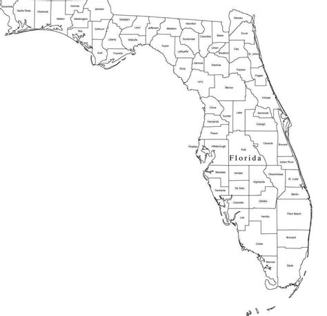 Black And White Florida Digital Map With Counties Map Resources