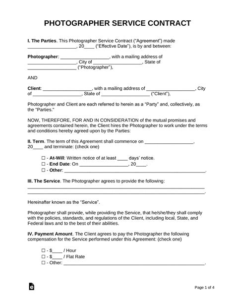 Free Photography Contract Template Samples Pdf Word Eforms