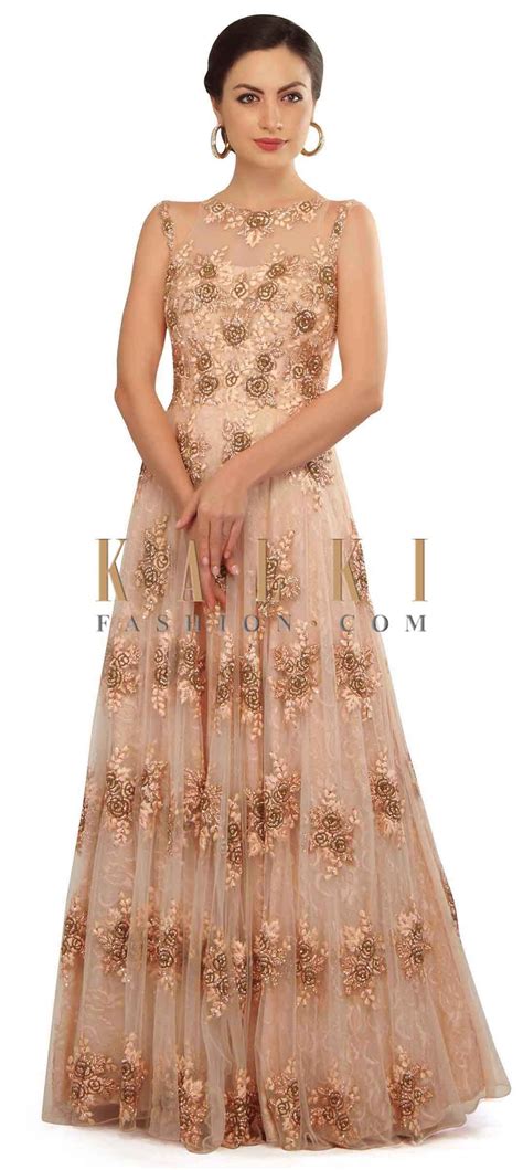 Light Pink Gown In Zardosi And Resham In Floral Motif Only On Kalki