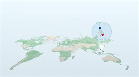 World Map In Perspective Showing The Location Of The Country