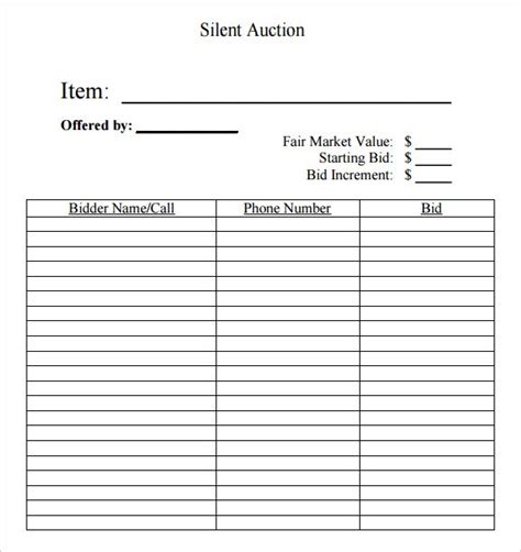 Silent Auction Bid Sheet 8 Download Free Documents In Pdf Silent