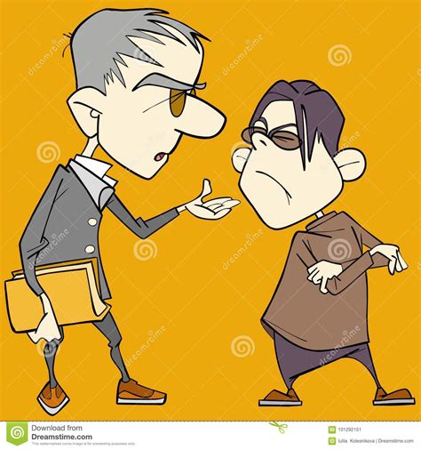 Two Cartoon Caricature Men Quarrel And Sort Things Out