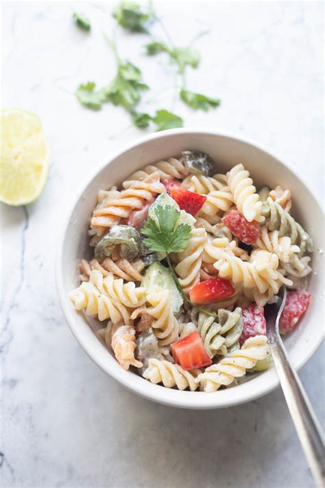 This recipe yields six servings, and shows an interesting way to replace butter with something a bit healthier. Creamy low-fat pasta salad with Cottage Cheese - Fat Rainbow