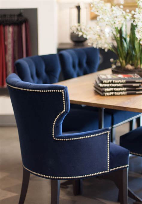 Navy dining rooms that got our attention. Crushed velvet royal blue dining chairs and wood table ...