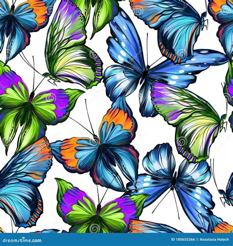 Beautiful Butterfly Seamless Pattern Tropical Jungle And Forest