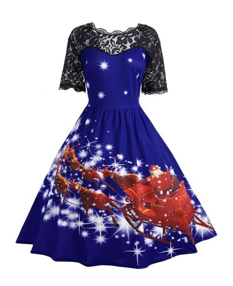 Plus Size Lace Panel Father Christmas Midi Party Dress Royal 3c41230529 Size Xl Midi Party