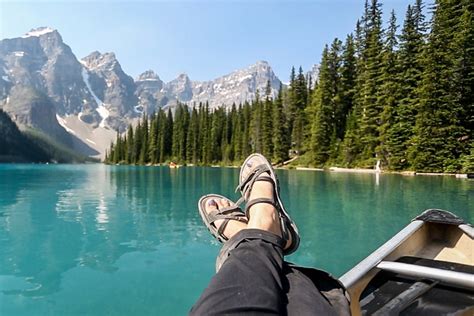 Canoeing At Moraine Lake In Banff National Park Wander The Map