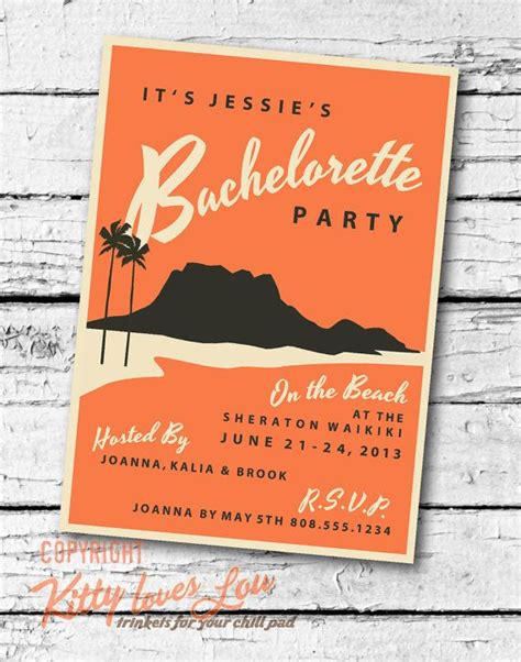 Printable Bachelorette Party Invitation Wedding Retro Hawaiian Destination Invite 5 X 7 Hi Res