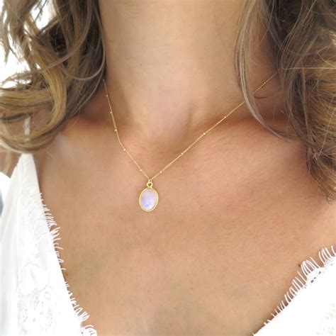 Small Gold Moonstone Necklace Gold Fill Chain Satellite Etsy
