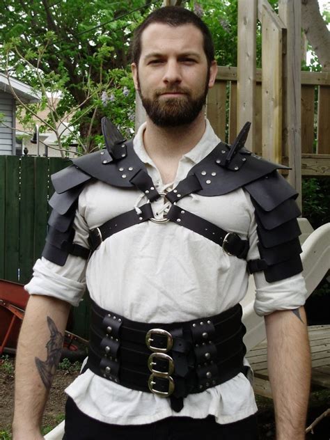 Gladiator hardened leather double shoulder armor black | Etsy