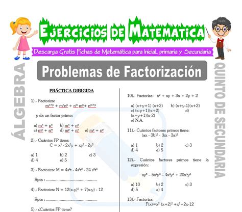 Problemas De Factorización Para Quinto De Secundaria Matemática