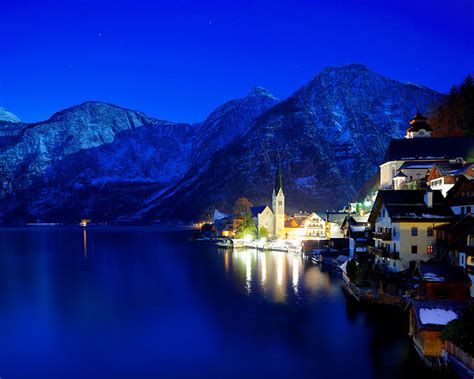 Photos Hallstatt Austria Mountains Coast Night Time Cities