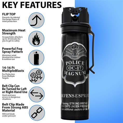 Police Magnum Pepper Spray 4 Ounce Flip Top Fogger Belt Clip Defense