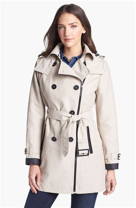 London Fog Double Breasted Zip Trench Coat With Detachable Hood Liner