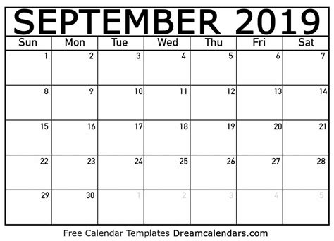 September Free Printable Calendar CALENDAR PRINTABLE