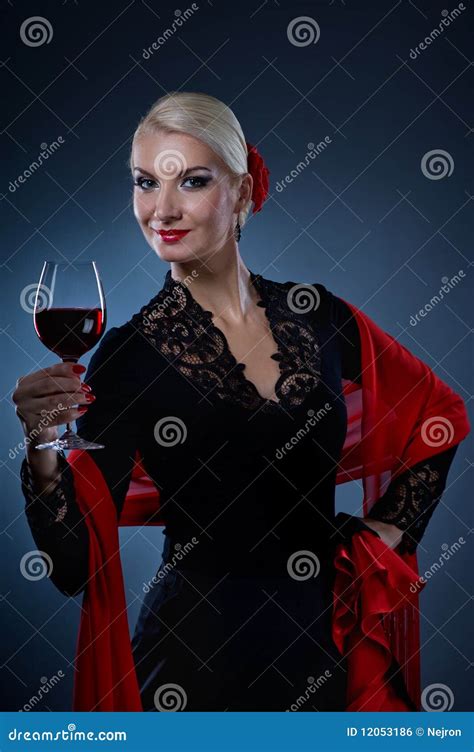 Flamenco Dancer Holding A Glass Of Wine Stock Photo Image Of Clothes