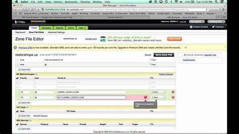 Click manage near the required domain and filter mx records in the zone records. Google Apps MX Records Setup - Godaddy - YouTube