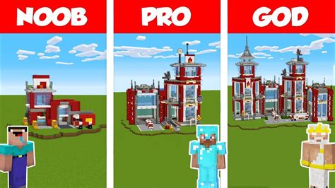 Minecraft Noob Vs Pro Vs God Fire Station Build Challenge In
