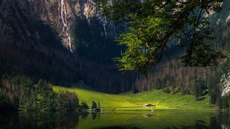 X X Nature Landscape House Green Grass Mountain Water