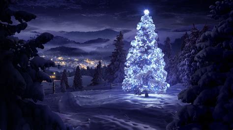 Wallpaper Trees Landscape Mountains Night Snow