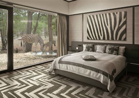 A classy room with a white tiled floor, contrasted with a black and. 20 Ideas To Use Animal Prints In Your Bedroom - Decoholic