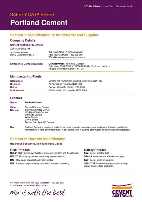 Cement Australia - Portland Cement Safety Data Sheet