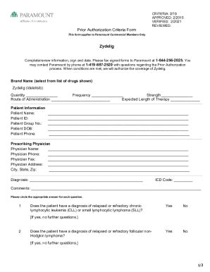 Fillable Online Prior Authorization Criteria Form Zydelig Fax Email