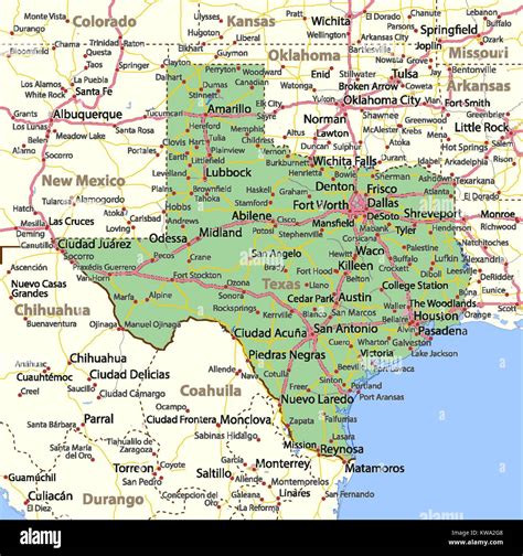 Map Of Texas Shows Country Borders Urban Areas Place Names Roads
