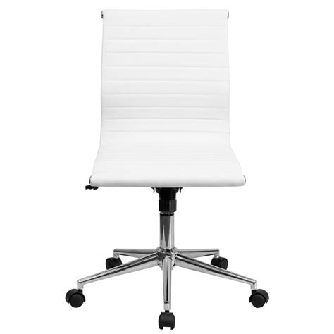 Flash Furniture Mid Back Armless White Ribbed Upholstered Leather