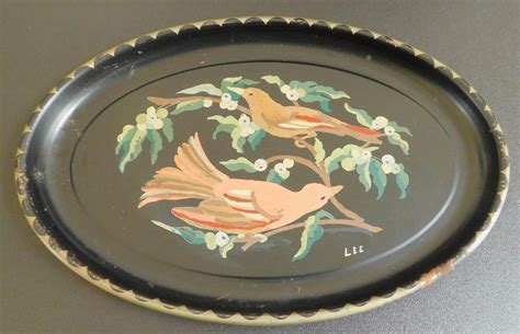 Vintage Hand Painted Oval Tray Decorated With Birds Paint By Etsy