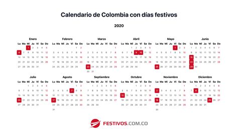 Calendario 2020 Con Festivos Colombia Para Imprimir Pdf