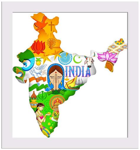 Buy Indian Map Showing Culture Of India Nano Size 5 0 X 5 5 Framed Premium Canvas Wall