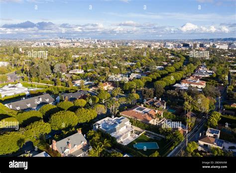 Aerial Views Above Beverly Hills Neighborhood Los Angeles Stock Photo