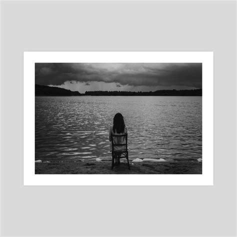 Black And White Photo Of A Girl Sitting On A Chair By The Lake 2 An Art Print By Kseniya