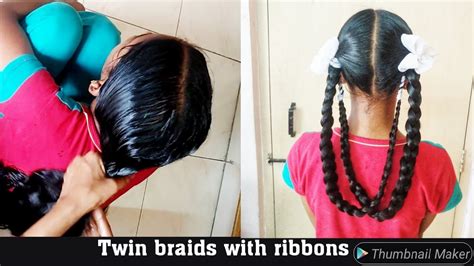 Twin Braids With Ribbons For School Girls Youtube