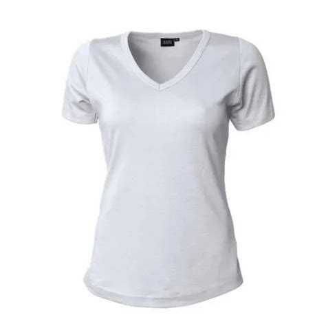 polyester and loop knit half sleeve plain white women v neck t shirt at best price in tiruppur