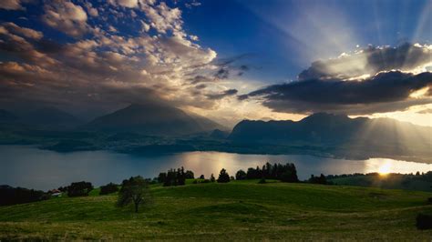 Wallpaper Sunlight Landscape Mountains 500px Sunset Hill Lake