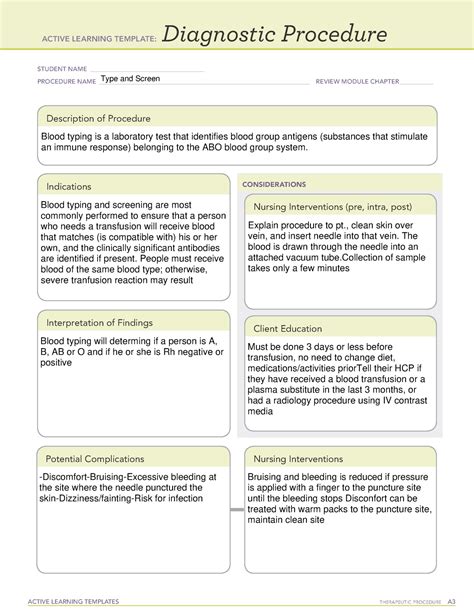 Ati Type And Screen Diagnostic Procedure Sheet Active Learning