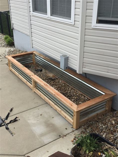 Raised Cedar Garden Box With Corrugated Metal Sides Wooden Garden