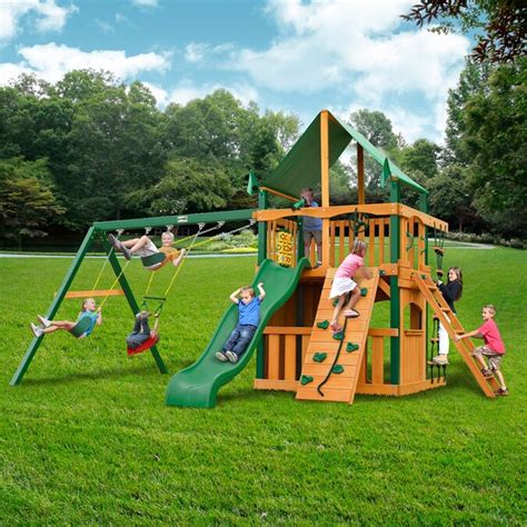 Gorilla Playsets Chateau Clubhouse Residential Wood Playset With Swings