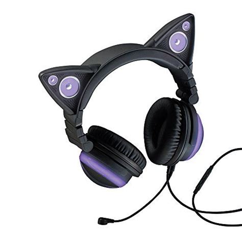 Brookstone Wired Purple Cat Ear Headphones With External Speakers In