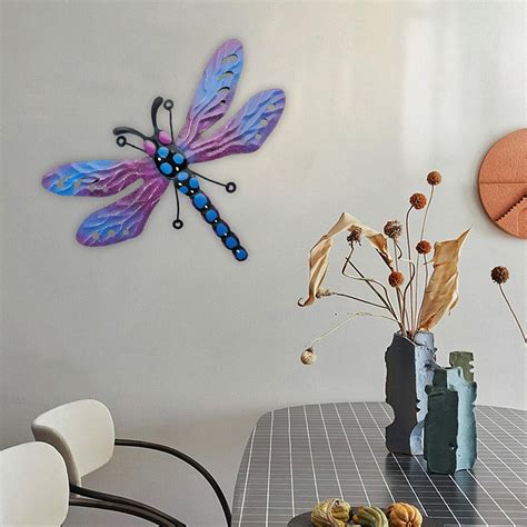 Metal Dragonfly Outdoor Wall Decor Multicolor Hanging 3d Dragonfly
