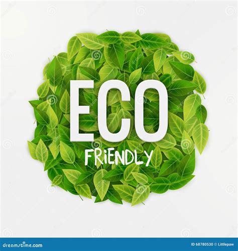 Eco Friendly Round Banner Green Leaves Vector Illustration Stock